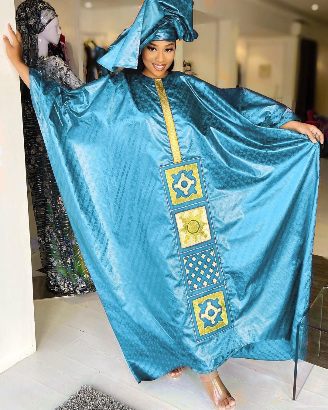 Elegant African Embroidered Dress for Women: Stylish Plus Size Clothing - Flexi Africa - Flexi Africa offers Free Delivery Worldwide - Vibrant African traditional clothing showcasing bold prints and intricate designs