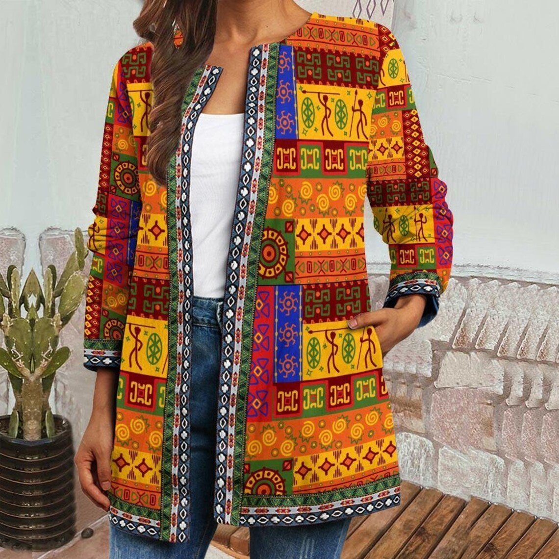 Elegant African Ethnic Plus Size Long Sleeves Jacket: A Stylish Gift for Women - Flexi Africa - www.flexiafrica.com