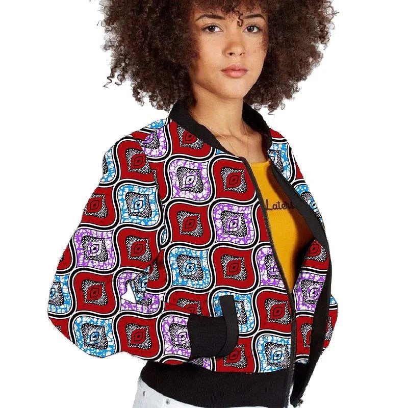 Elegant African-Inspired Women's Bomber Jacket: Colorful Statement Piece for Stylish Comfort - Flexi Africa - Flexi Africa offers Free Delivery Worldwide - Vibrant African traditional clothing showcasing bold prints and intricate designs