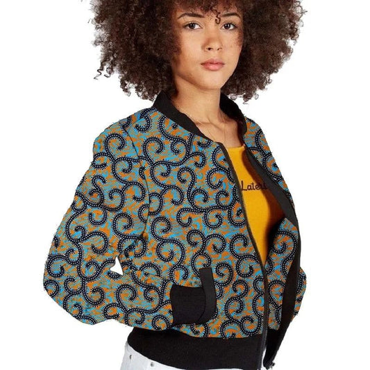 Elegant African-Inspired Women's Bomber Jacket: Colorful Statement Piece for Stylish Comfort - Flexi Africa FREE POST