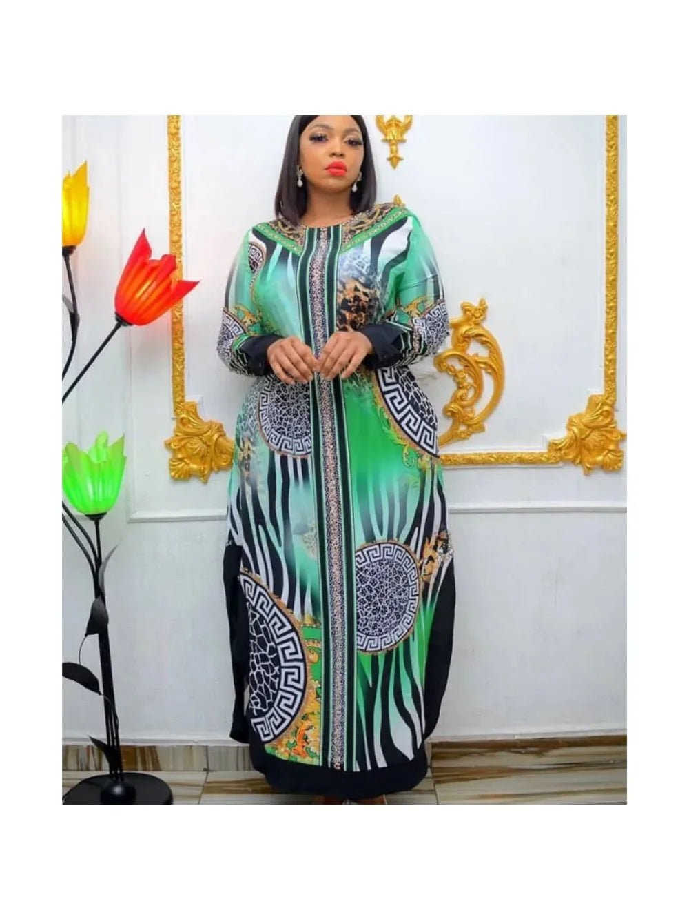 Elegant Chiffon African Robe Longue: Perfect for Traditional Design Enthusiasts - Flexi Africa - Free Delivery Worldwide only at www.flexiafrica.com