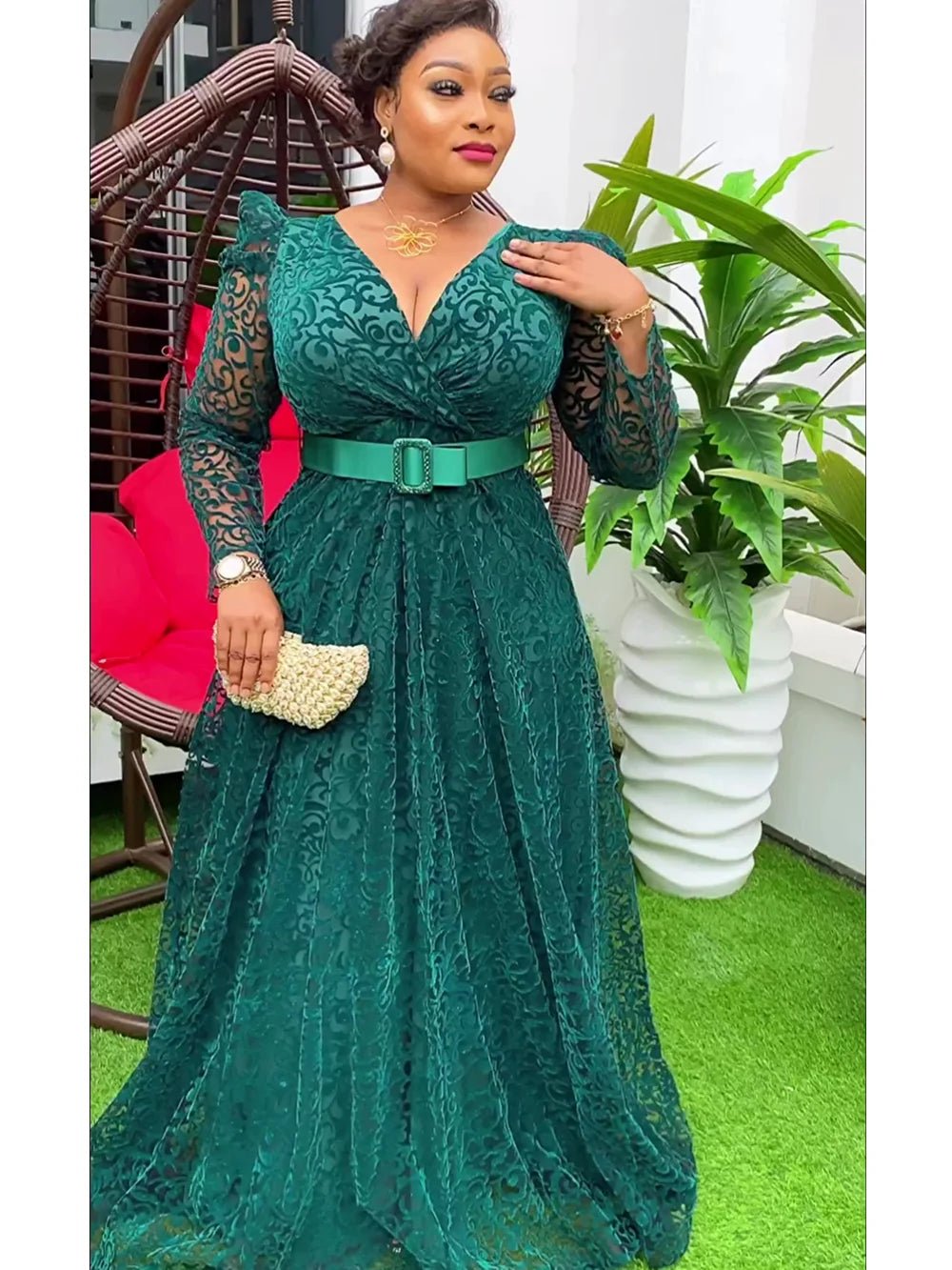 Elegant Maxi Dashiki Lace Wedding Gowns: Plus Size African Party Dresses for Women's Fashion - Flexi Africa - Flexi Africa offers Free Delivery Worldwide - Vibrant African traditional clothing showcasing bold prints and intricate designs