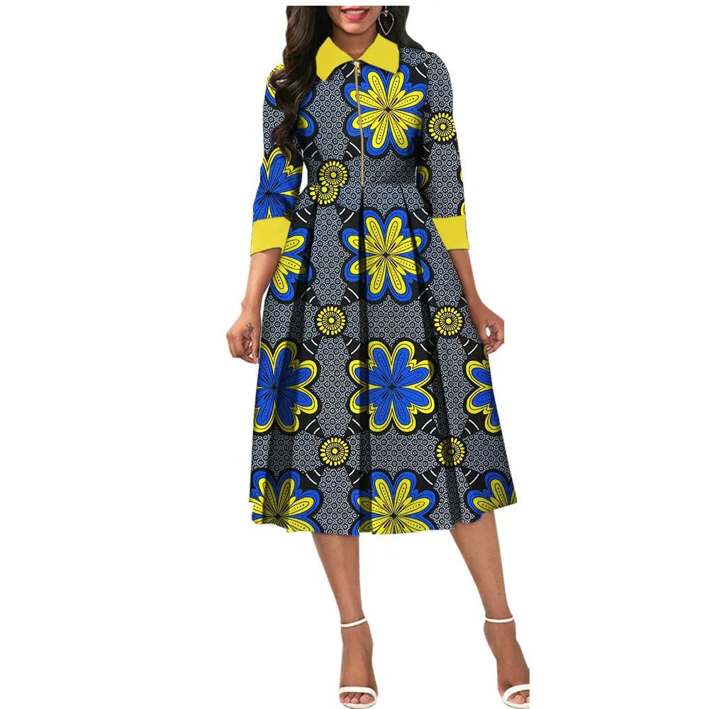 Elegant O Neck A-Line Pleated Dress for Women – Perfect for African Parties, Evening Events, Weddings - Flexi Africa - Flexi Africa offers Free Delivery Worldwide - Vibrant African traditional clothing showcasing bold prints and intricate designs