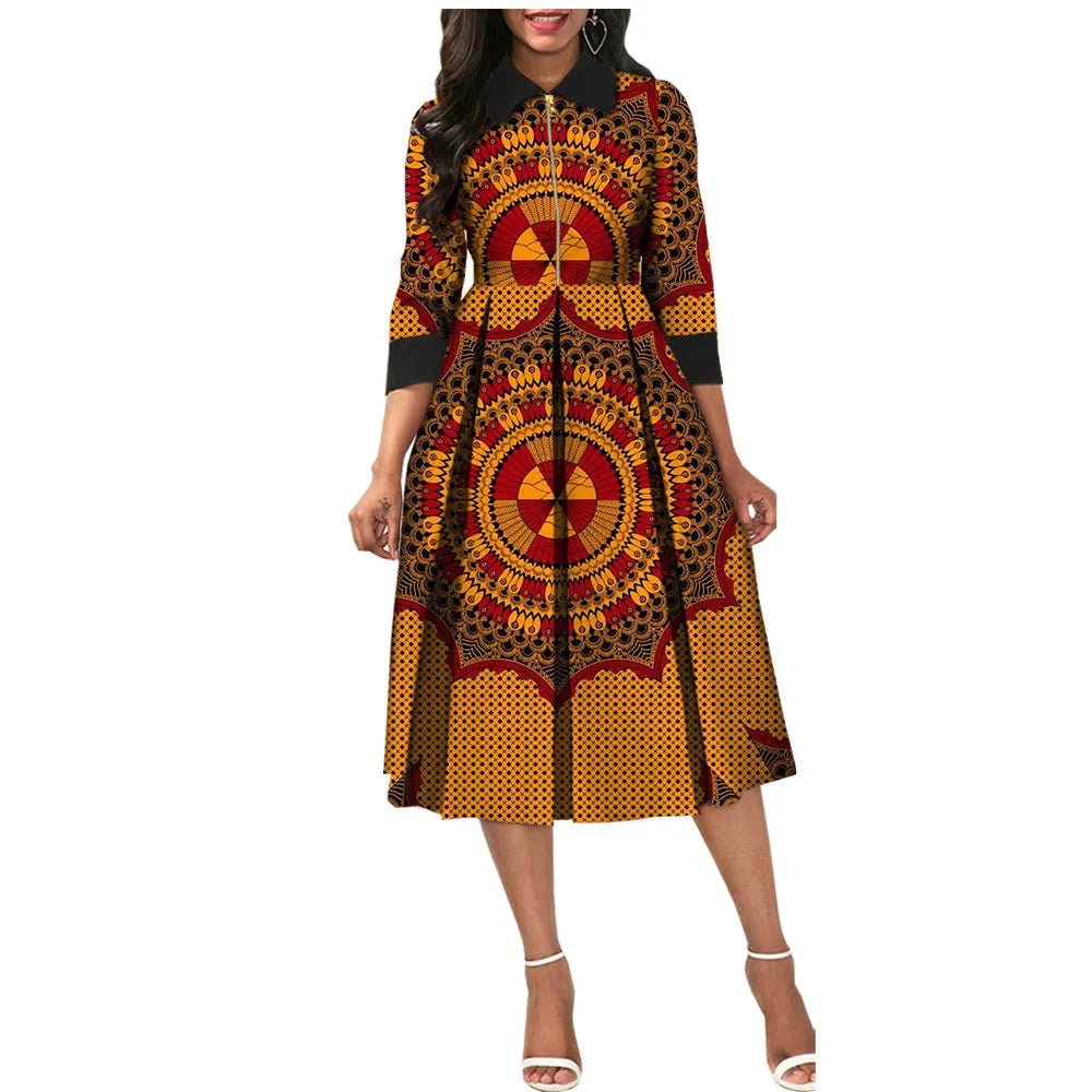 Elegant O Neck A-Line Pleated Dress for Women – Perfect for African Parties, Evening Events, Weddings - Flexi Africa - Flexi Africa offers Free Delivery Worldwide - Vibrant African traditional clothing showcasing bold prints and intricate designs