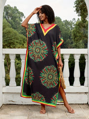 Ethnic Style Contrast Color Print Swimsuit Cover Up For Women, Summer Beach Kaftan Dress, Loose Caftan Loungewear - Free Delivery Worldwide only at Flexi Africa