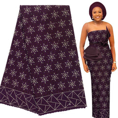 Exquisite Nigerian Party Stone Embroidery Gown: Fashion's 100% Cotton Voile Lace Fabric 2.5 Yards - Flexi Africa