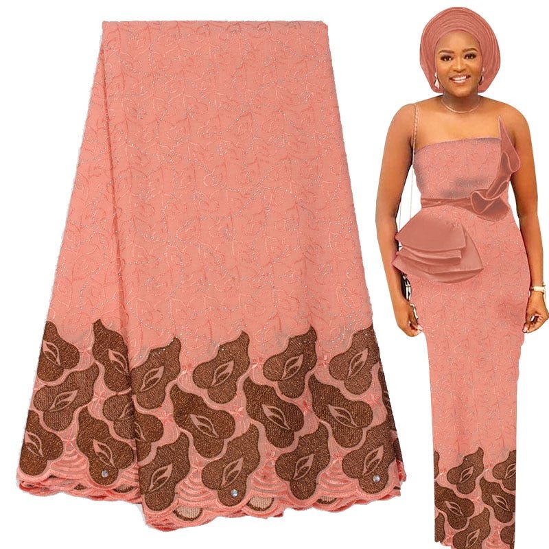 Exquisite Nigerian Party Stone Embroidery Gown: Fashion's 100% Cotton Voile Lace Fabric 2.5 Yards - Flexi Africa