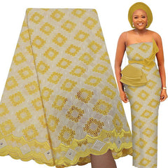 Exquisite Nigerian Party Stone Embroidery Gown: Fashion's 100% Cotton Voile Lace Fabric 2.5 Yards - Flexi Africa