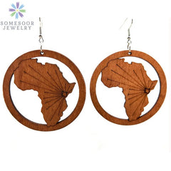 Fashion Laser-Cut Wooden African Map Drop Earrings: Traditional Ethnic Pendant Dangle Jewelry for Women - Flexi Africa