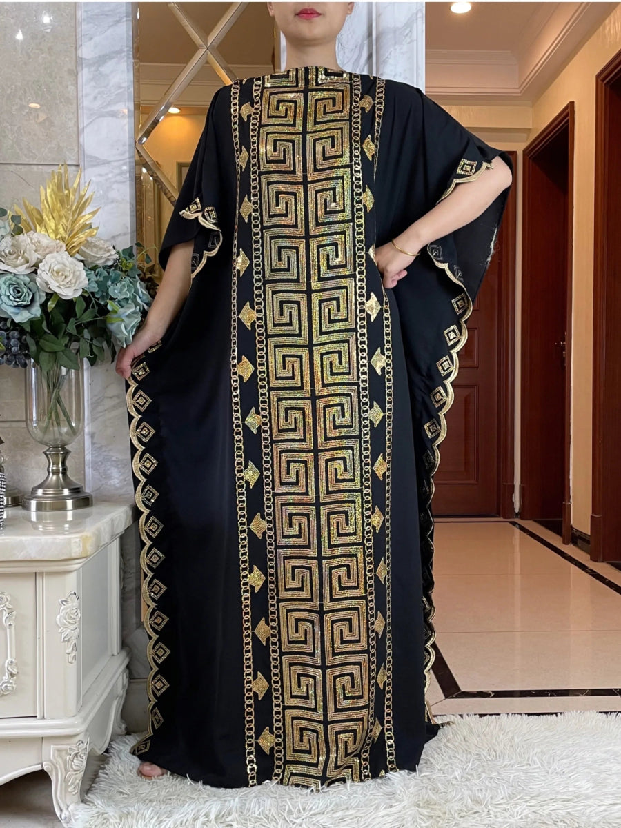 Fashionable African Party Abaya Dress: High - Quality, Comfortable Fabric with Sequin Embroidery for Women - Free Delivery Worldwide only at Flexi Africa