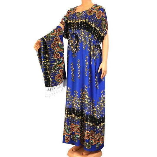 Floral Print African Dress for Women with Lace Detailing and Matching Scarf - 100% Cotton - Free Delivery Worldwide only at Flexi Africa