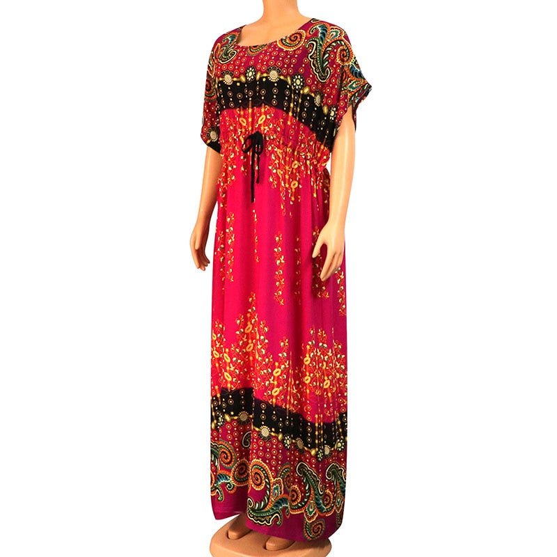 Floral Print African Dress for Women with Lace Detailing and Matching Scarf - 100% Cotton - Flexi Africa - Free Delivery