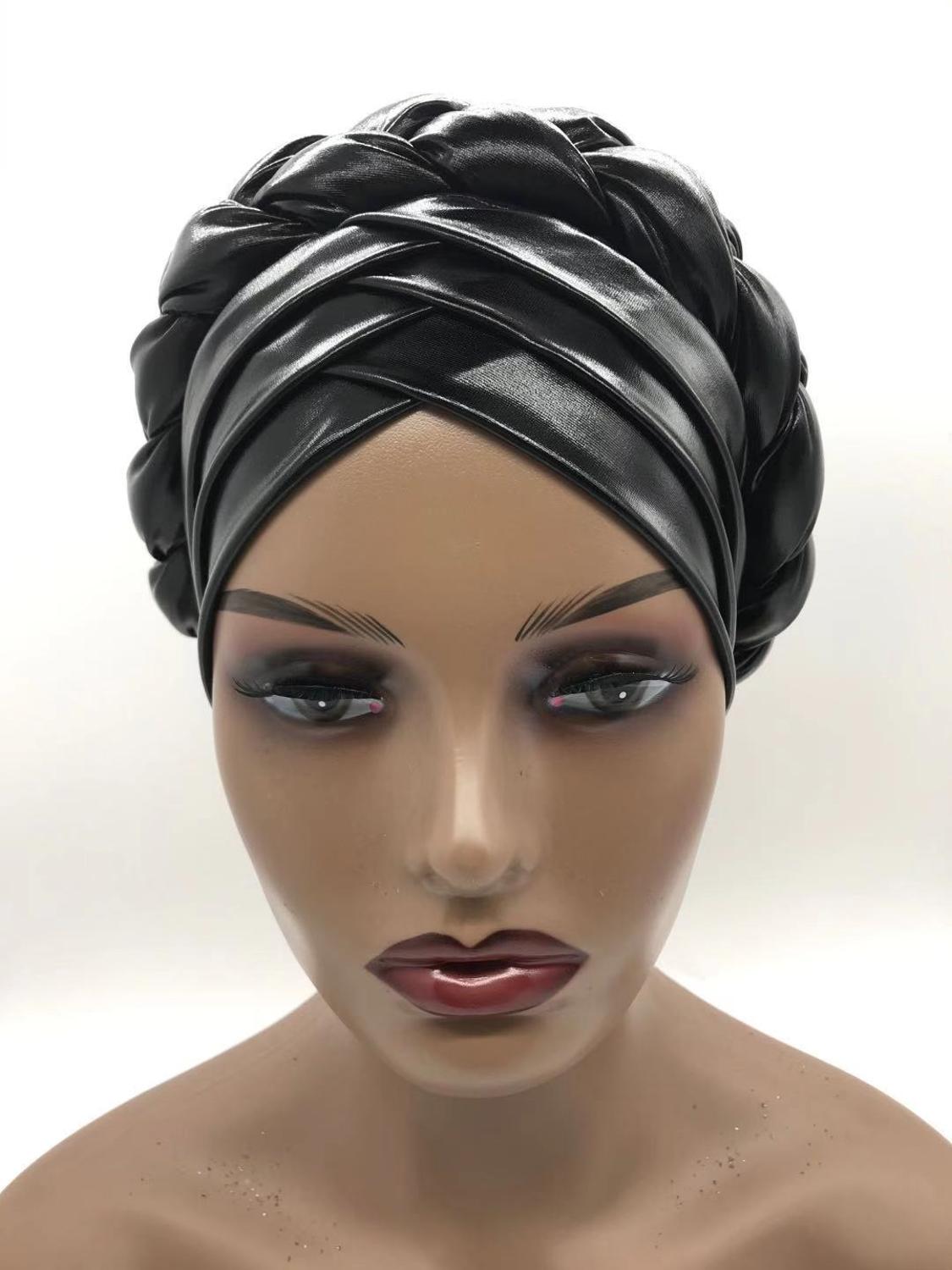 Forehead Braids Turban Cap Shimmering African Headtie, Head Wraps, Muslim Headscarf, Bonnet Ready Hijab Hat - Flexi Africa