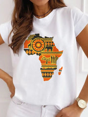 Fresh African Women's Casual Short Sleeve T-shirt: Loose-Fit O-neck White Tee - Flexi Africa - www.flexiafrica.com FREE POST