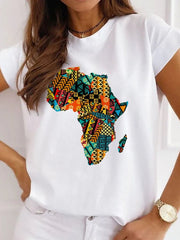 Fresh African Women's Casual Short Sleeve T-shirt: Loose-Fit O-neck White Tee - Flexi Africa - www.flexiafrica.com FREE POST