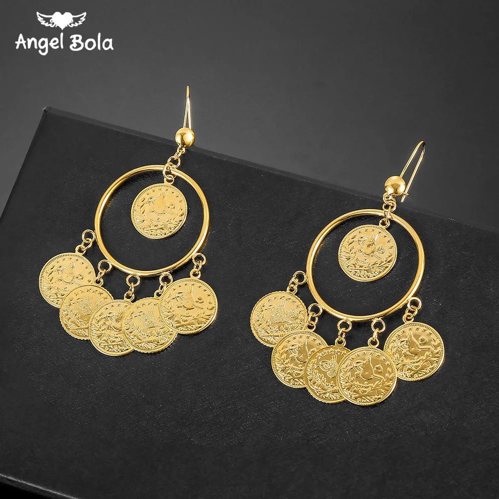 Gold Coin Necklace and Bracelet Jewelry Set for Women & Men – Middle Eastern African Inspired Gift - Free Delivery Worldwide only at Flexi Africa