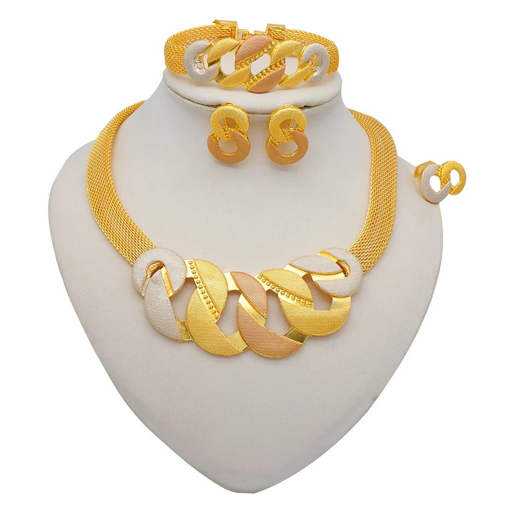 Gold Necklace Set for Women: Ideal for Nigerian African Weddings Complete with Earrings Rings - Free Delivery Worldwide only at Flexi Africa