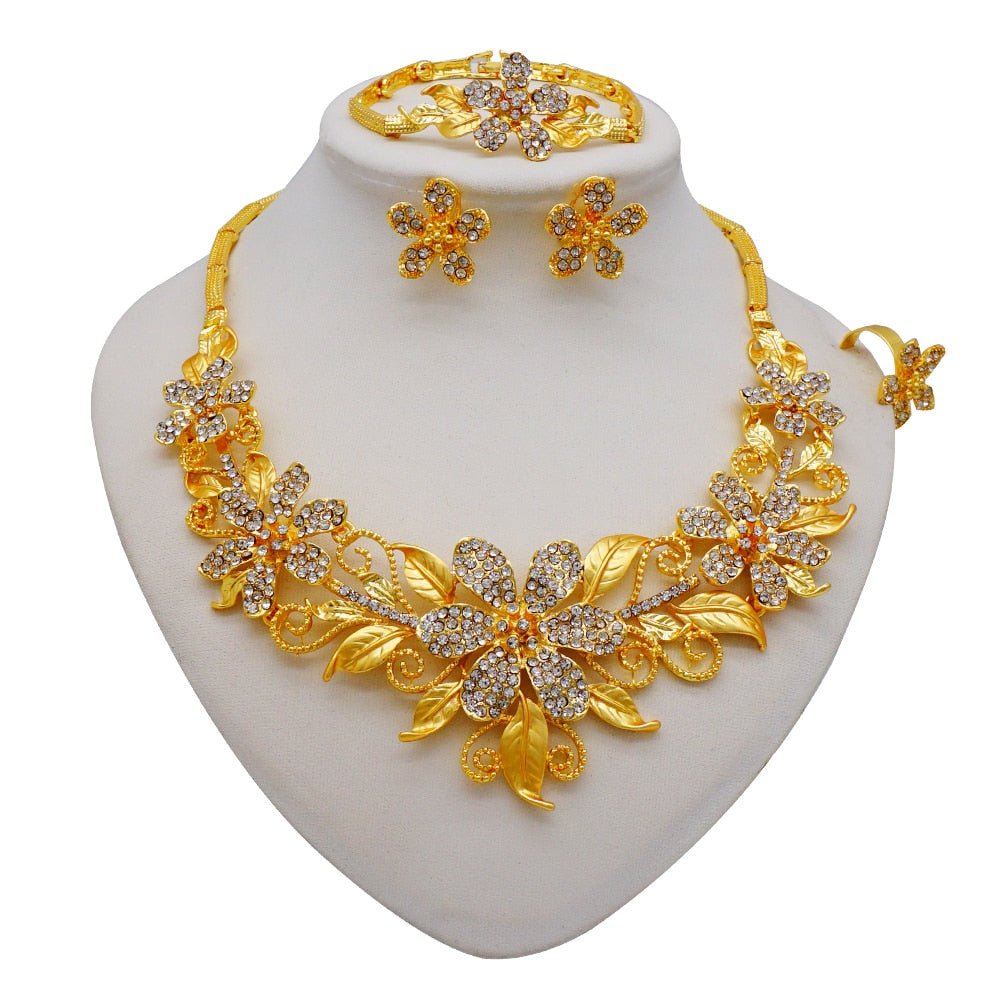 Gold Necklace Set for Women: Ideal for Nigerian African Weddings Complete with Earrings Rings - Flexi Africa