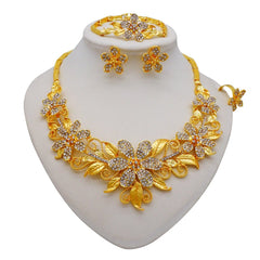 Gold Necklace Set for Women: Ideal for Nigerian African Weddings Complete with Earrings Rings - Flexi Africa