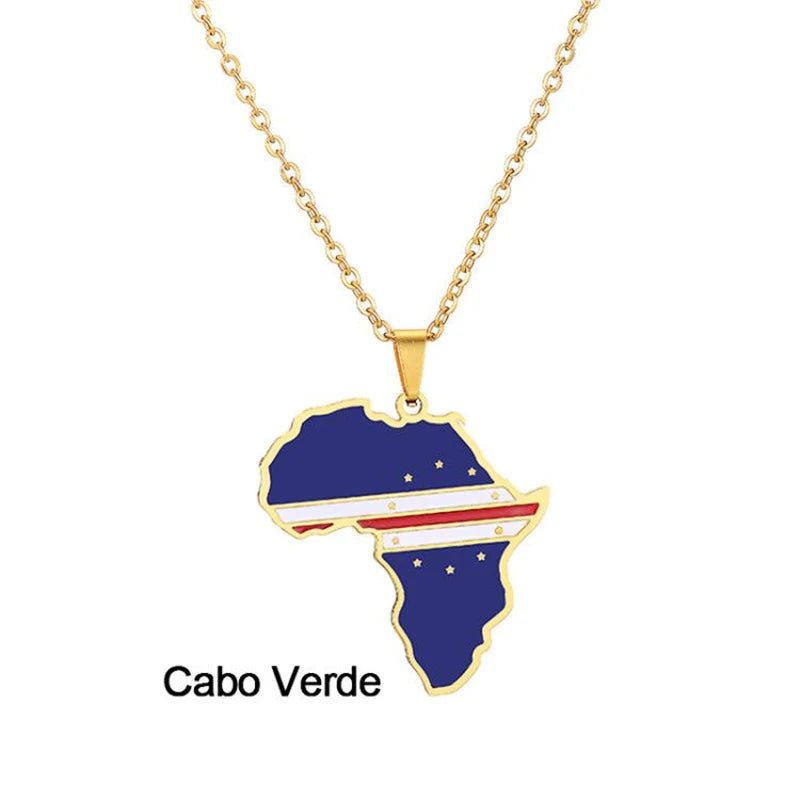 Gold Stainless Steel Africa Map Flag Pendant Necklace African Countries - Flexi Africa - Free Delivery www.flexiafrica.com