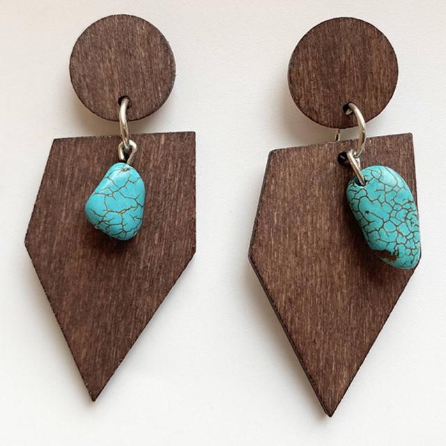 Handmade Zinc Alloy Geometric Wood Earrings - Trendy African Jewelry for Women - Flexi Africa - Flexi Africa offers Free Delivery Worldwide - Vibrant African traditional clothing showcasing bold prints and intricate designs