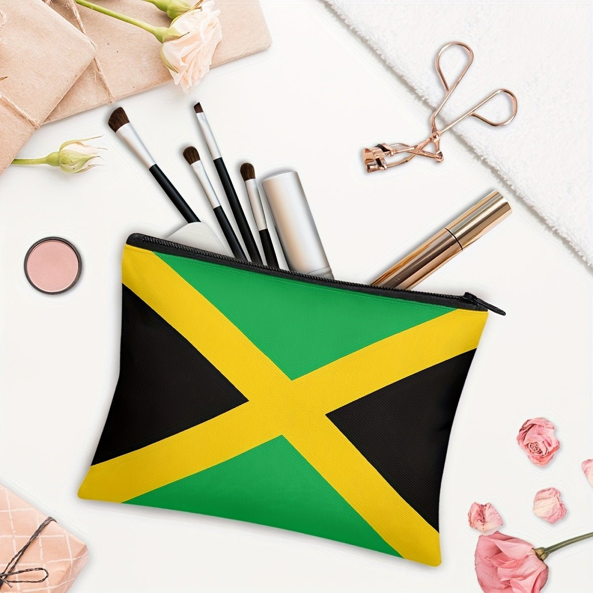 Jamaican Flag Pattern Cosmetic Bag, Portable Comestic Storage Pouch - Free Delivery Worldwide only at Flexi Africa