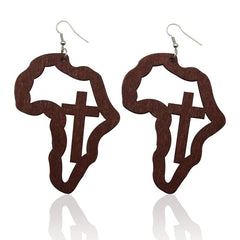 Laser Engraved Afro Wooden Drop Earrings African Motherland Map Ethnic Tribal Pattern Handmade Jewelry - Flexi Africa