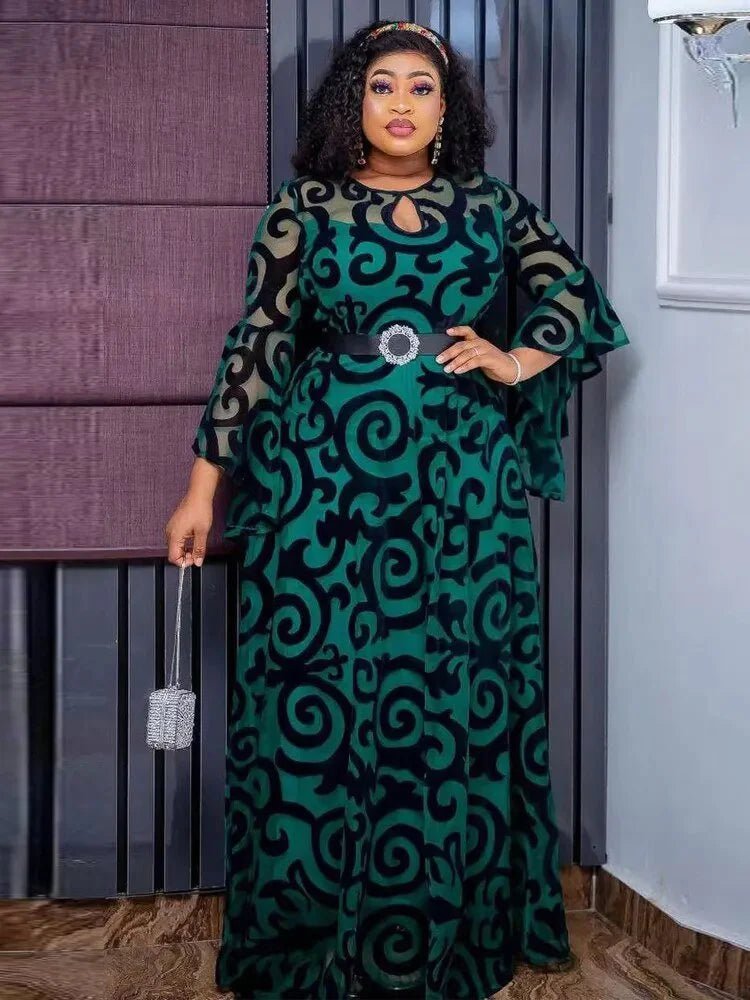 Long Sleeve Chiffon Dresses For Women African Dashiki Print Robe - Free Delivery Worldwide only at Flexi Africa