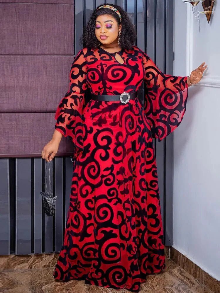 Long Sleeve Chiffon Dresses For Women African Dashiki Print Robe - Free Delivery Worldwide only at Flexi Africa