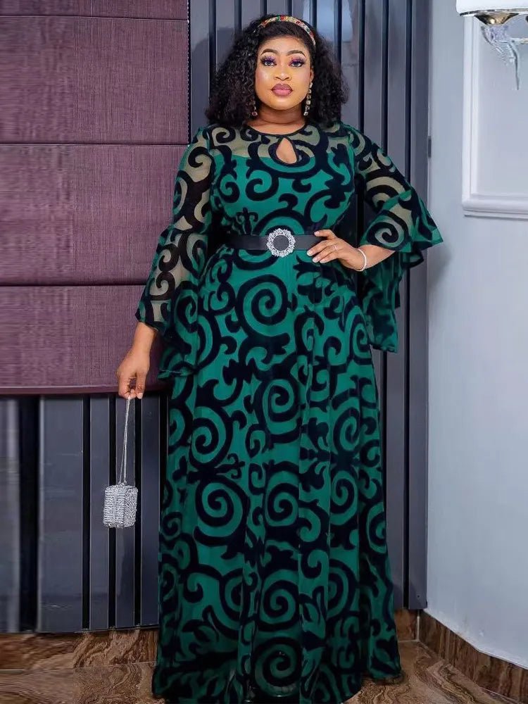 Long Sleeve Chiffon Dresses For Women African Dashiki Print Robe - Flexi Africa - Flexi Africa offers Free Delivery Worldwide - Vibrant African traditional clothing showcasing bold prints and intricate designs