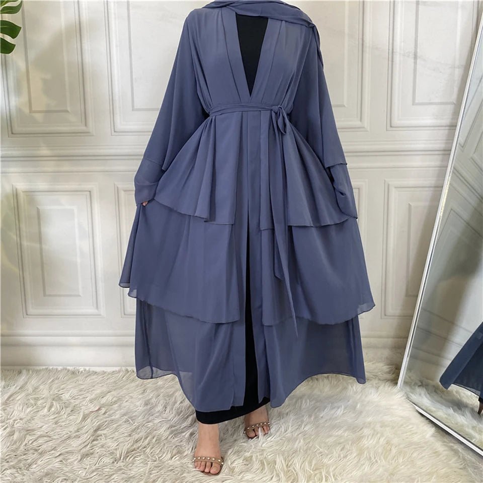 Luxury Chiffon Open Abaya Layered Kaftan for Women – Elegant Robe and Fashionable Caftan Dress - Free Delivery Worldwide only at Flexi Africa