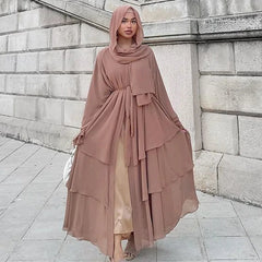 Luxury Chiffon Open Abaya Layered Kaftan for Women – Elegant Robe and Fashionable Caftan Dress - Free Delivery Worldwide only at Flexi Africa