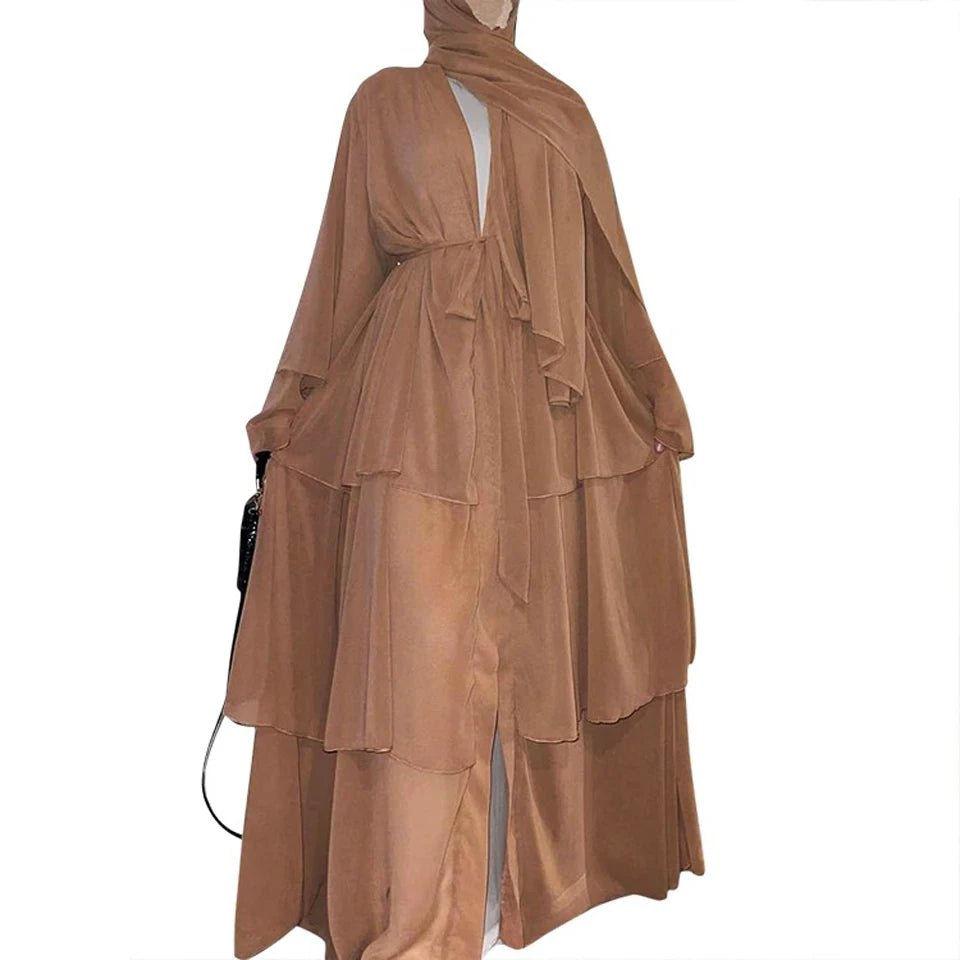 Luxury Chiffon Open Abaya Layered Kaftan for Women – Elegant Robe and Fashionable Caftan Dress - Free Delivery Worldwide only at Flexi Africa