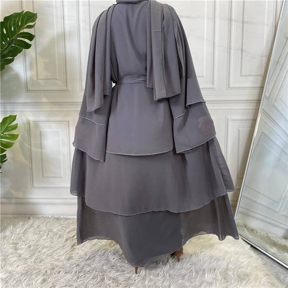 Luxury Chiffon Open Abaya Layered Kaftan for Women – Elegant Robe and Fashionable Caftan Dress - Free Delivery Worldwide only at Flexi Africa