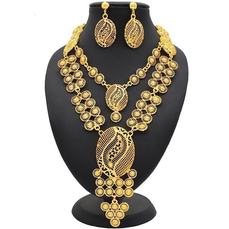 Luxury Plated Jewelry Set For Women Bridal Wedding Necklace And Earrings Set African Necklace Choker Gifts - Flexi Africa