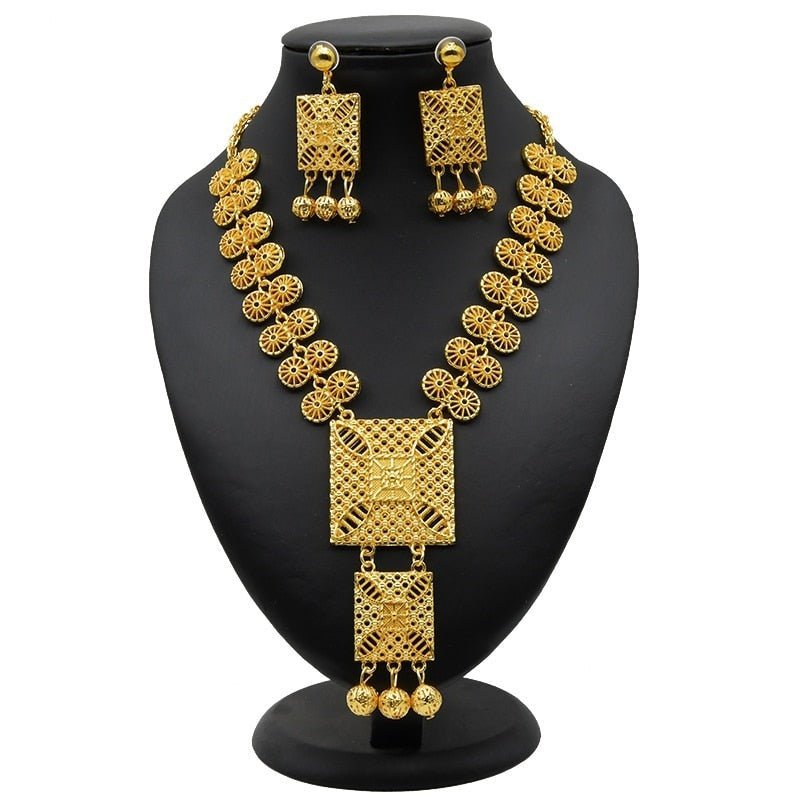 Luxury Plated Jewelry Set For Women Bridal Wedding Necklace And Earrings Set African Necklace Choker Gifts - Flexi Africa