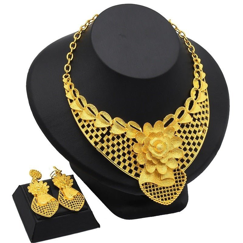 Luxury Plated Jewelry Set For Women Bridal Wedding Necklace And Earrings Set African Necklace Choker Gifts - Flexi Africa