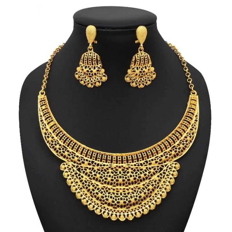 Luxury Plated Jewelry Set For Women Bridal Wedding Necklace And Earrings Set African Necklace Choker Gifts - Flexi Africa