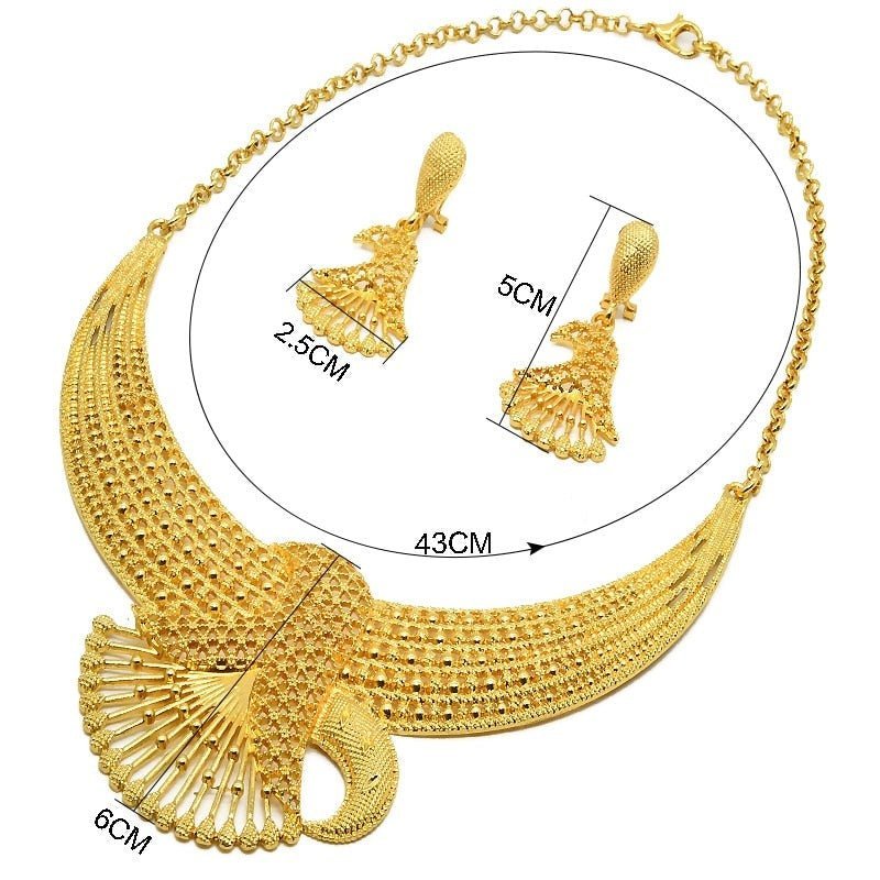 Luxury Plated Jewelry Set For Women Bridal Wedding Necklace And Earrings Set African Necklace Choker Gifts - Flexi Africa