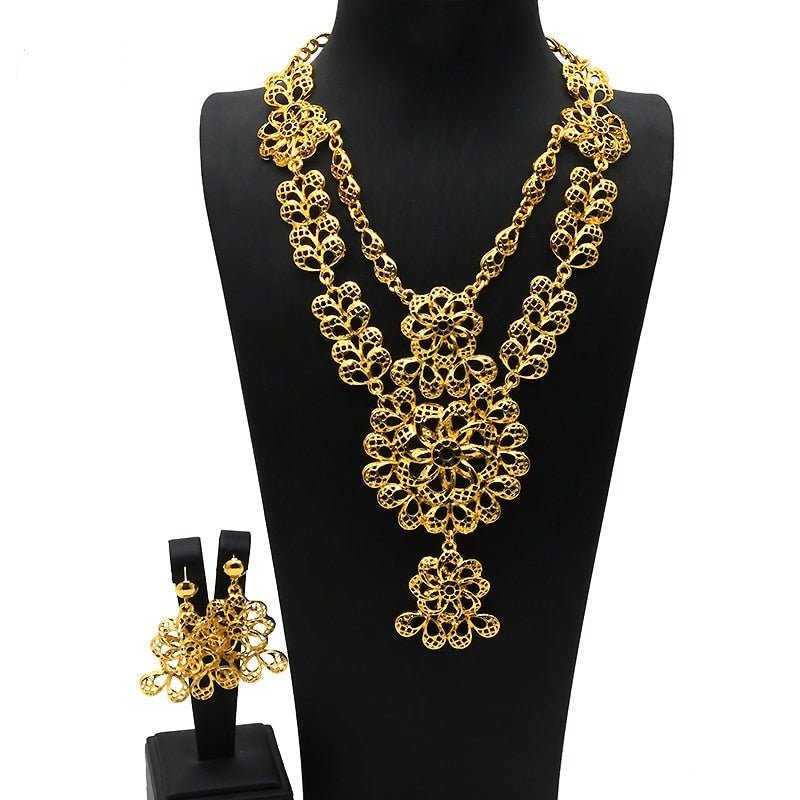 Luxury Plated Jewelry Set For Women Bridal Wedding Necklace And Earrings Set African Necklace Choker Gifts - Flexi Africa