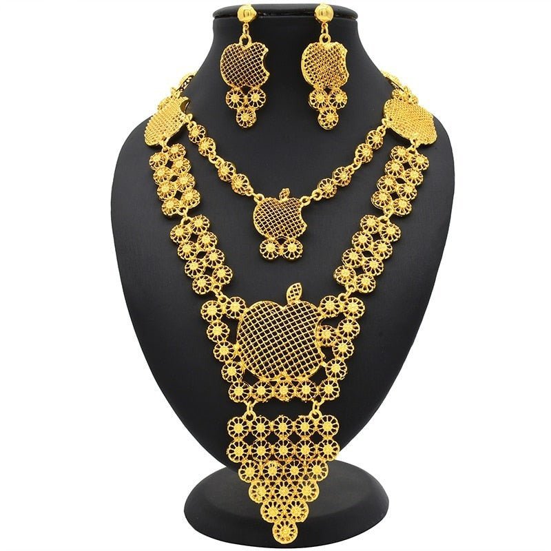 Luxury Plated Jewelry Set For Women Bridal Wedding Necklace And Earrings Set African Necklace Choker Gifts - Flexi Africa