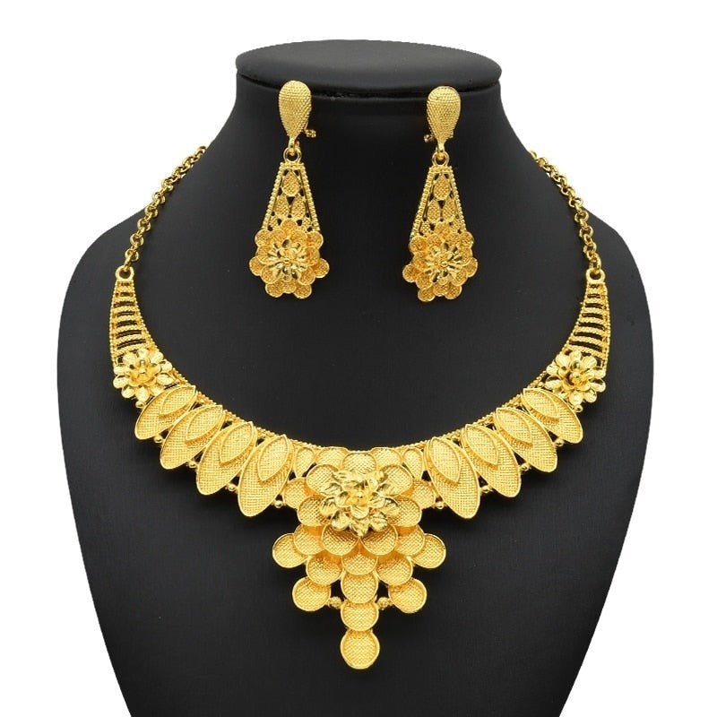 Luxury Plated Jewelry Set For Women Bridal Wedding Necklace And Earrings Set African Necklace Choker Gifts - Flexi Africa