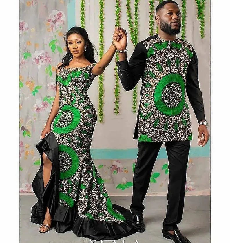 Matching Ankara Couple Outfit | Traditional Wedding & Engagement Dress - Free Delivery Worldwide only at Flexi Africa