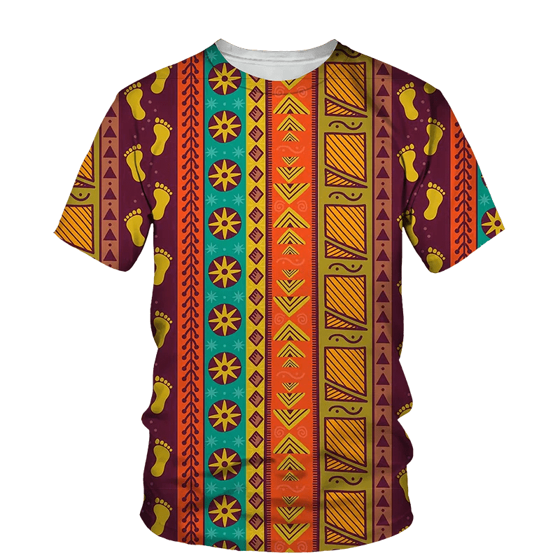 Men's African Folk Ethnic 3D Printed Fashion - O Collar, Short Sleeve, Loose Fit, Plus Size Top - Flexi Africa - Flexi Africa offers Free Delivery Worldwide - Vibrant African traditional clothing showcasing bold prints and intricate designs