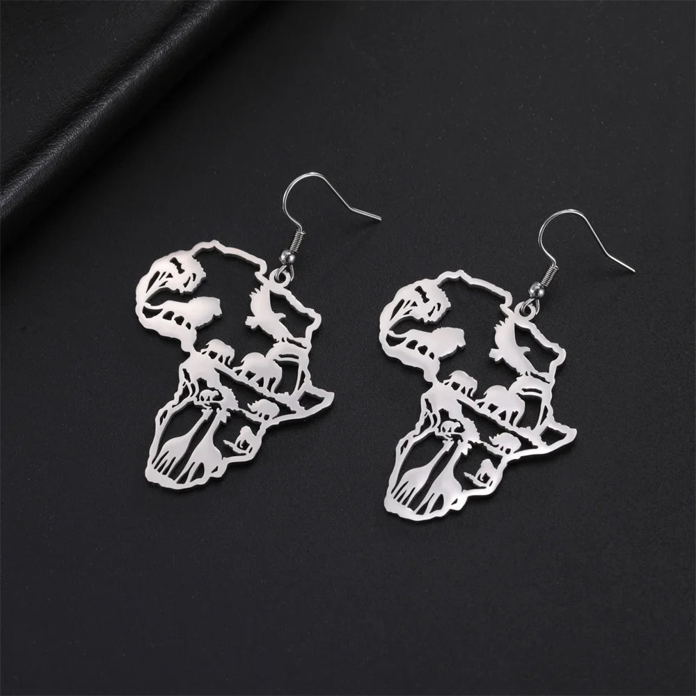 My Shape Africa Map Animal Earrings Women Lions Tree Stainless Steel African Jewelry - Free Delivery Worldwide only at Flexi Africa