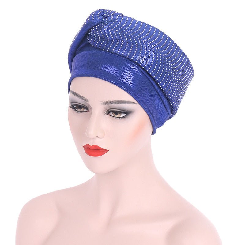 New Ready to Wear African Headtie Diamonds Glitter Women Turban Caps Bonnet Hats Female Autogeles - Flexi Africa - Shipping