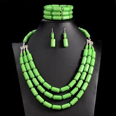 Nigerian Wedding Jewelry Set: Bib Beads Necklace, Earring, and Bracelet Sets in Collar Style - Free Delivery Worldwide only at Flexi Africa