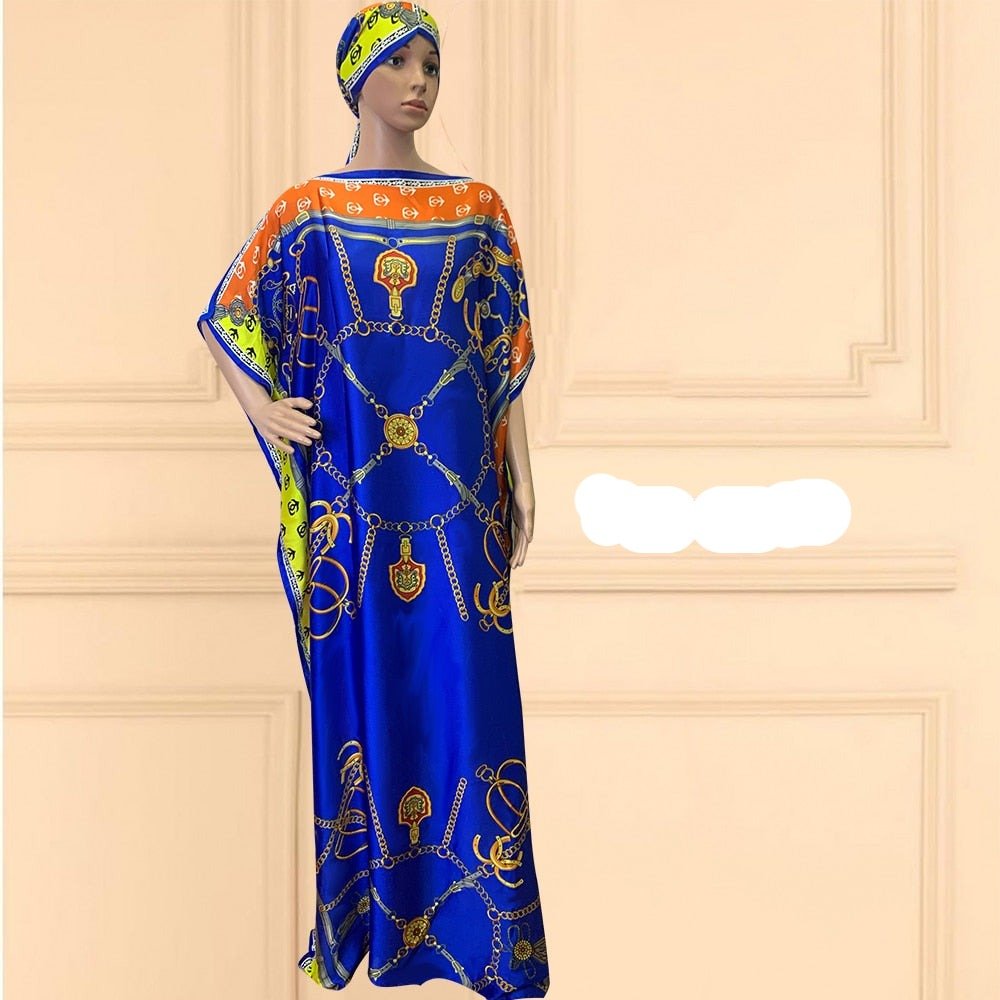 Oversized African Print Abaya Dress with Scarf - Loose, Long, and Fashionable for Women of All Sizes - Free Delivery Worldwide only at Flexi Africa