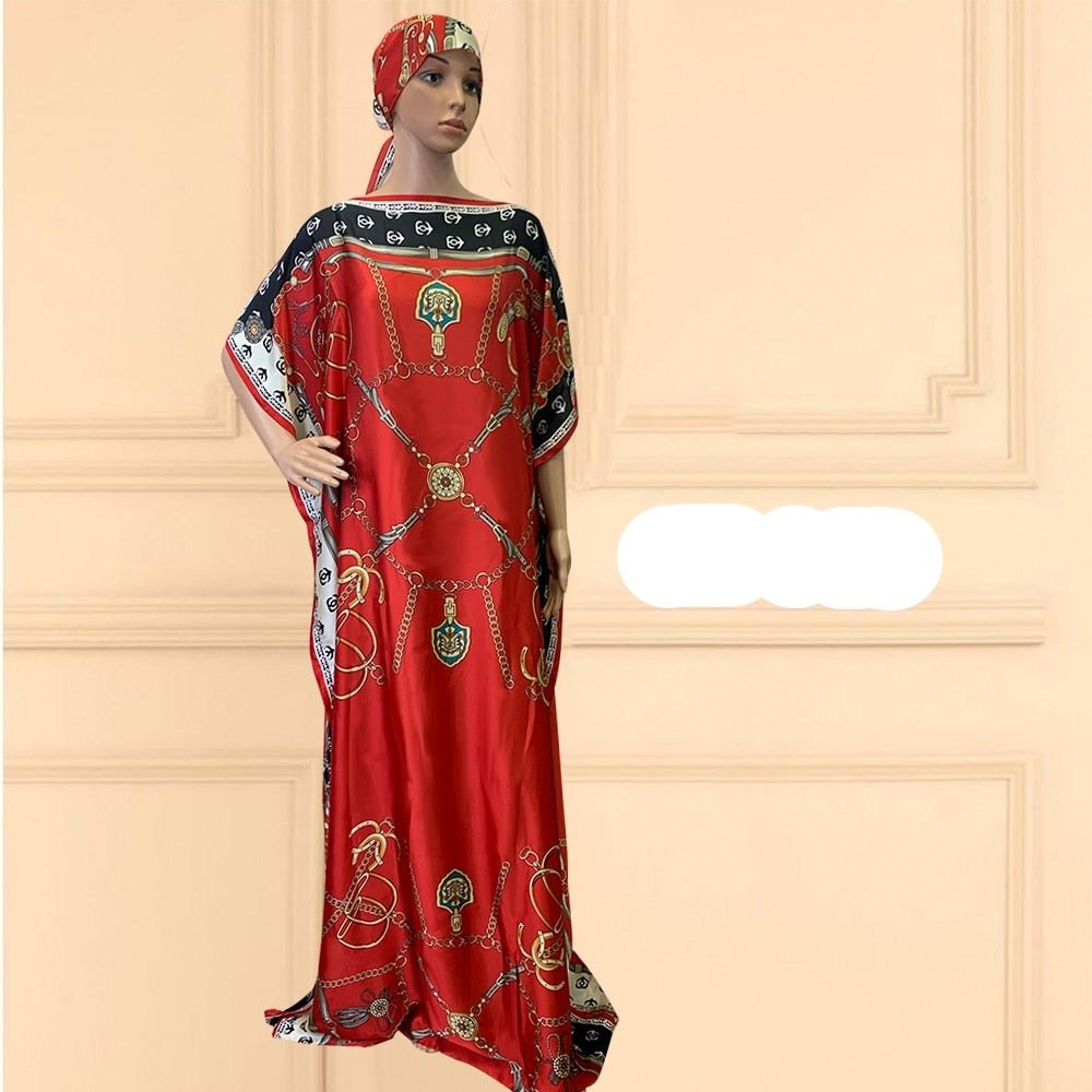 Oversized African Print Abaya Dress with Scarf - Loose, Long, and Fashionable for Women of All Sizes - Free Delivery Worldwide only at Flexi Africa