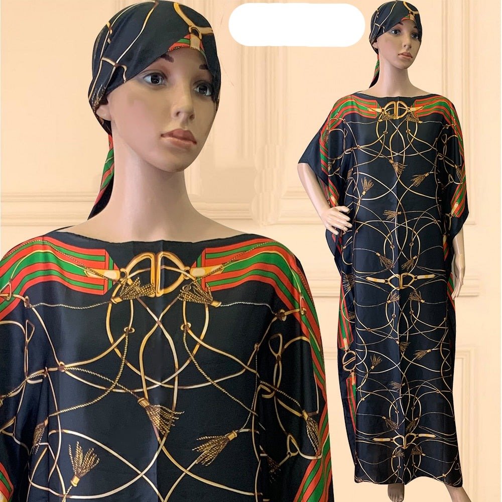 Oversized African Print Abaya Dress with Scarf - Loose, Long, and Fashionable for Women of All Sizes - Free Delivery Worldwide only at Flexi Africa